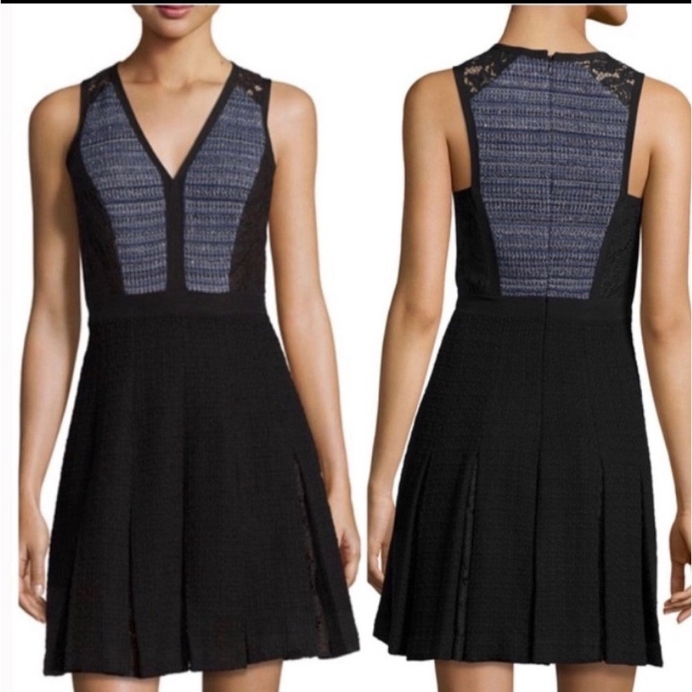 Rebecca Taylor Tweed‎ Bouclé Lace Fit Flare Cocktail Dress Black Size 6 NWOT